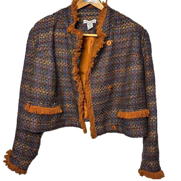 Jessica Howard Jackets & Blazers - Womens 14 Boxed Wool Blend Top Fringe Trims Career Preppy Academic Office Fall